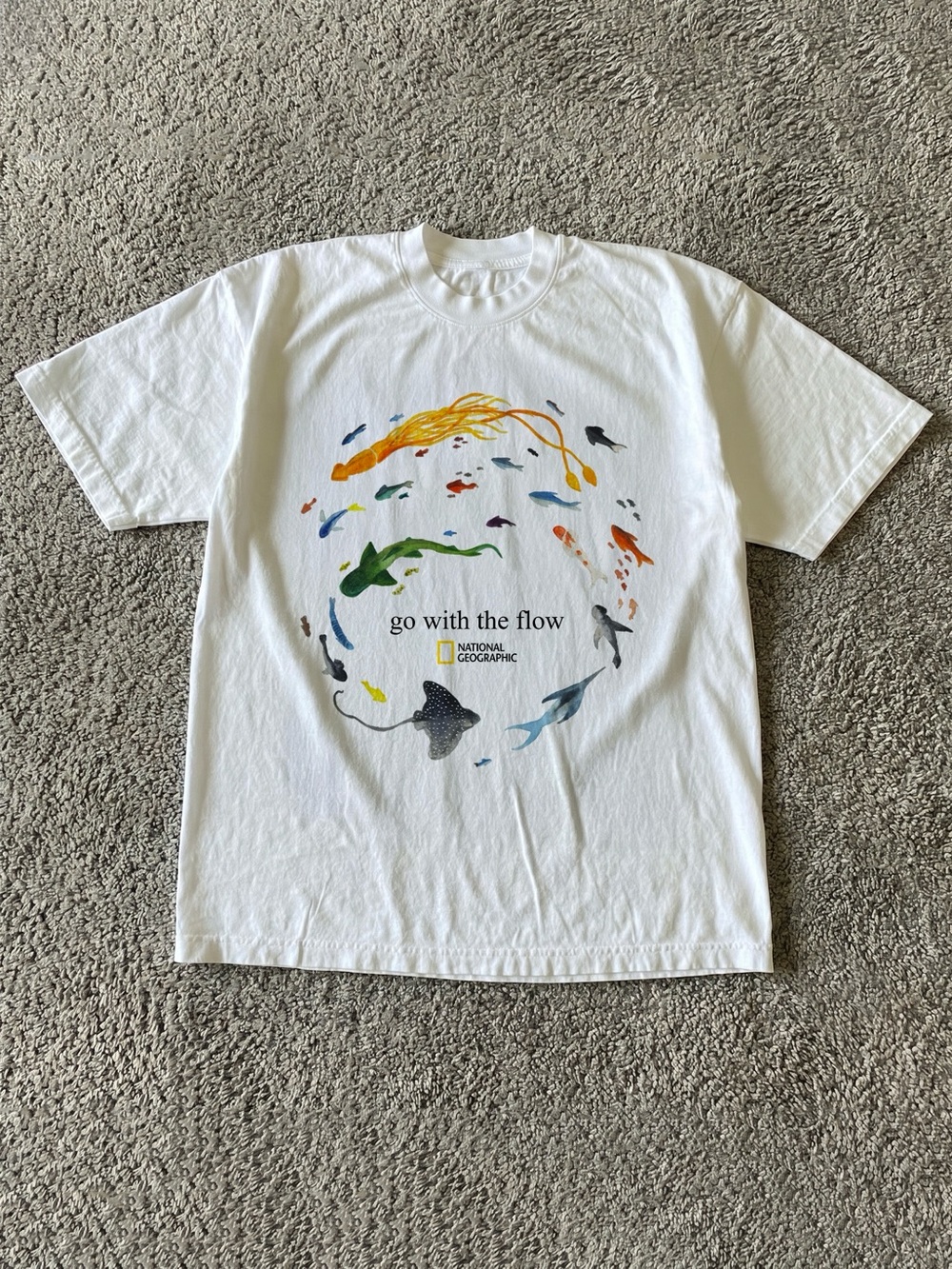Gildan White Graphic Tee with Multicolor Fish Design